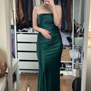 Elegant strapless emerald Green Satin dress from oh hello